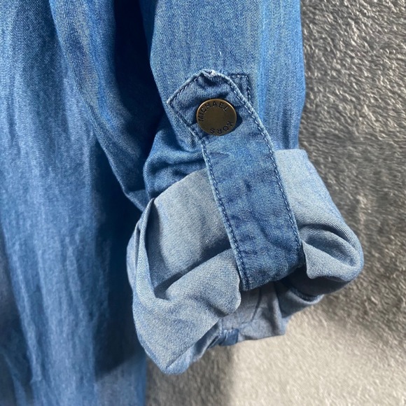 Michael Kors Chambray Denim Shirt Dress Maxi Button Front Large Long Sleeve - Picture 5 of 9